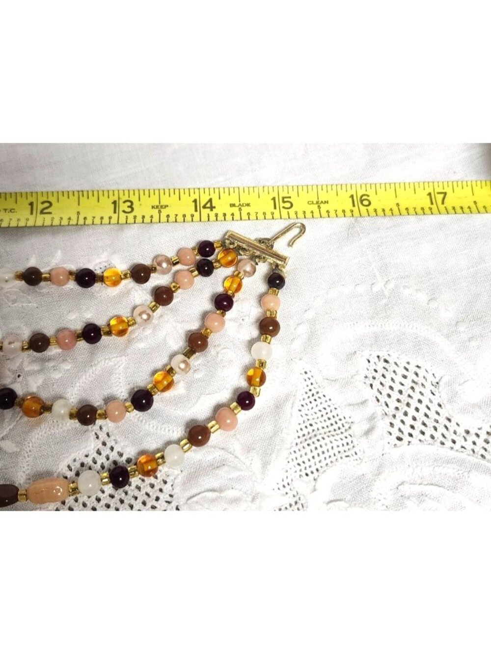 Vintage Multi-Strand Amber Burgundy Cream Beaded Necklace Statement Jewelry - Picture 8 of 9